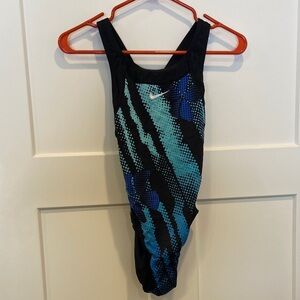S Nike Black One-Piece Swimsuit with Teal and Blue Graphic